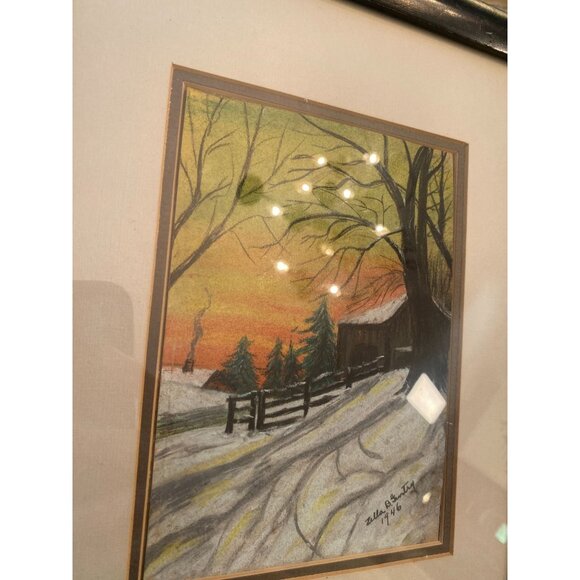 Vintage 1946 Framed Winter Landscape Pastel Artwork By Zella B. Gentry - Picture 7 of 8